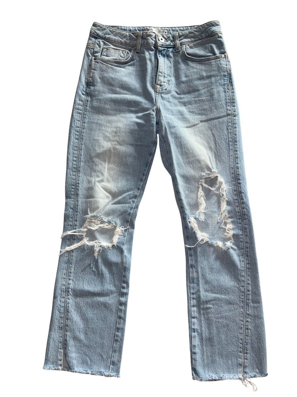 Zara Light Blue Distressed Cropped Jeans